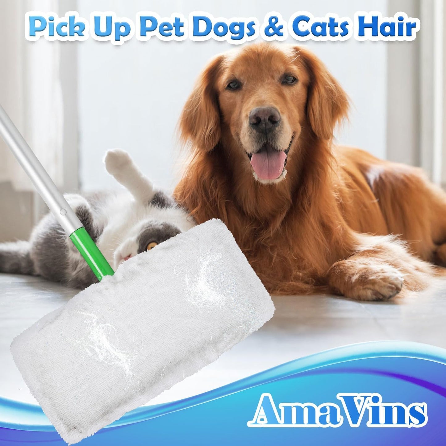 AmaVins 5 Pack Reusable Microfiber Mop Pads Compatible with Swiffer Sweeper Mop, Wet and Dry Flat mop Cover, Washable Mop Pads for Surface/Hardwood Floor Cleaning (Mop is Not Included)
