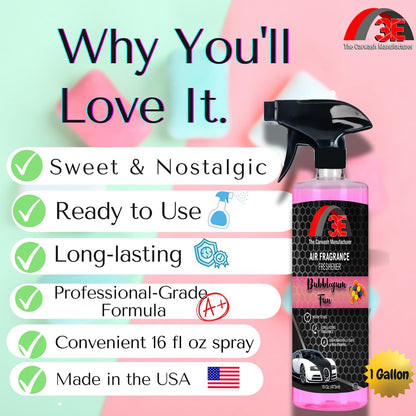 3E Car Air Freshener Premium Baby Powder Scent 16 fl oz – Professional Automotive Air Freshener & Odor Eliminator, Long-Lasting Interior Fragrance for Cars, Trucks, SUVs, RV, Home & Office