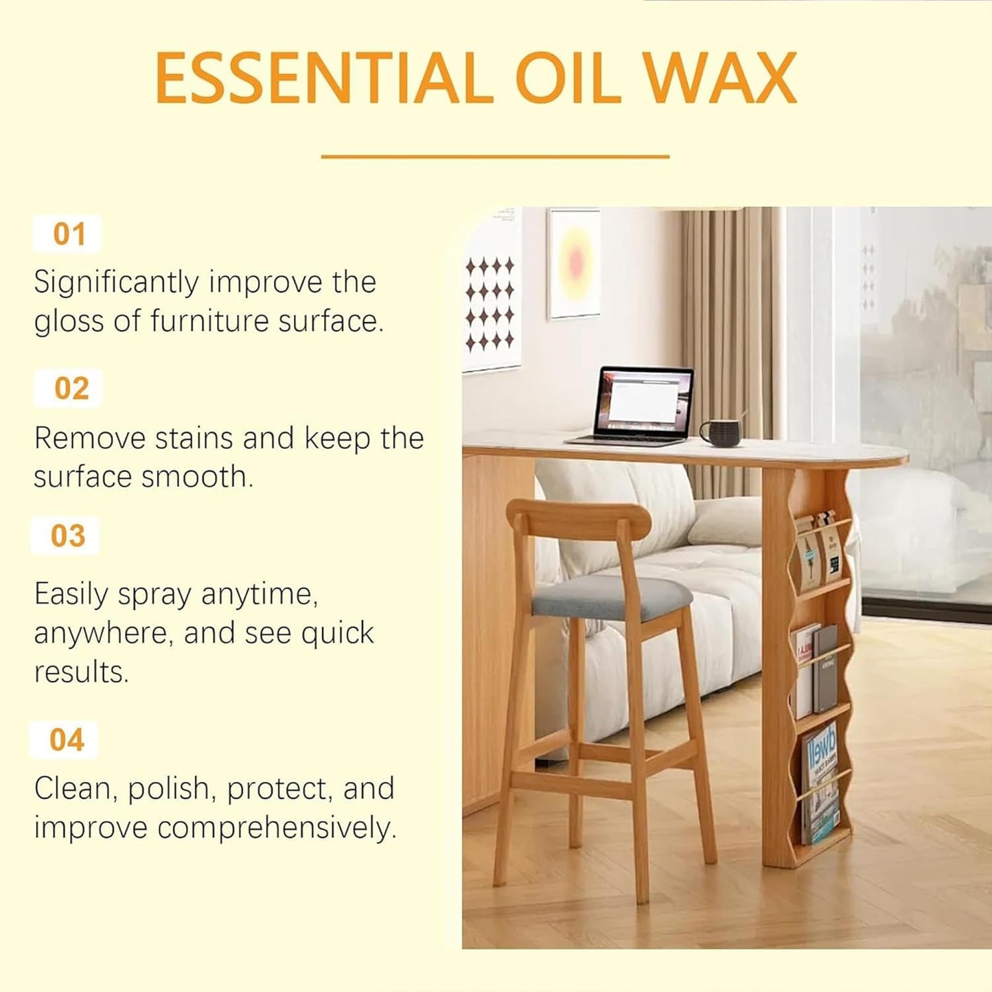 Natural Beeswax Repairing and Care Spray – Beeswax Wood Polish & Cleaner, Furniture Polish Spray, Wood Conditioner & Restorer for Floors, Cabinets, Tables and Wood Surfaces (1 PCS)