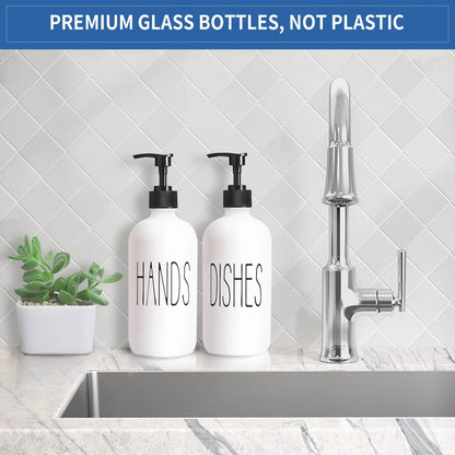 COHOSEGE Glass Soap Dispenser Set 2 Pack,Contains Hand and Dish Soap Dispenser.Premium 16 Oz Black Kitchen Soap Dispenser Set for Kitchen Sink and Farmhouse Decor