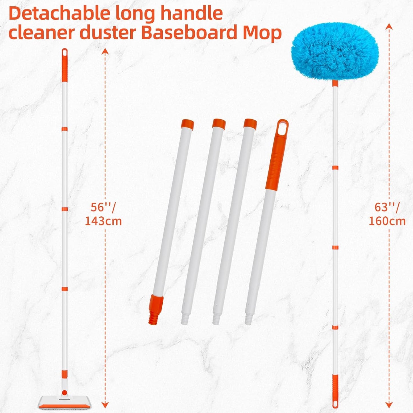 Baseboard Cleaner Tool with Handle, Extendable Long Handle Baseboard Floor Cleaning Tool Duster with Reusable Pads for Floorboard