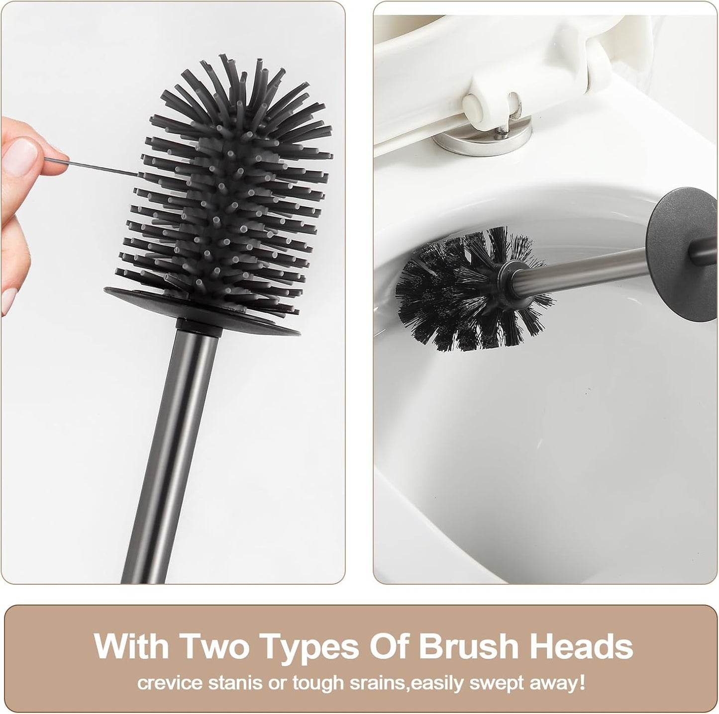 BGL Toilet Brush and Holder Set, Matte Black Freestanding for Bathroom Storage and Organization, Square Design Sturdy and Space Saving
