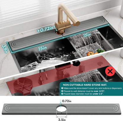 Eormoe Faucet Mat for Kitchen Sink – Diatomite Stone Drying Mat & Sink Protectors, Prevent Moisture – Sink Splash Guard Water-Absorbing Stone Tray for Bathroom Counter (Light Grey, 23.6" x 3.9")