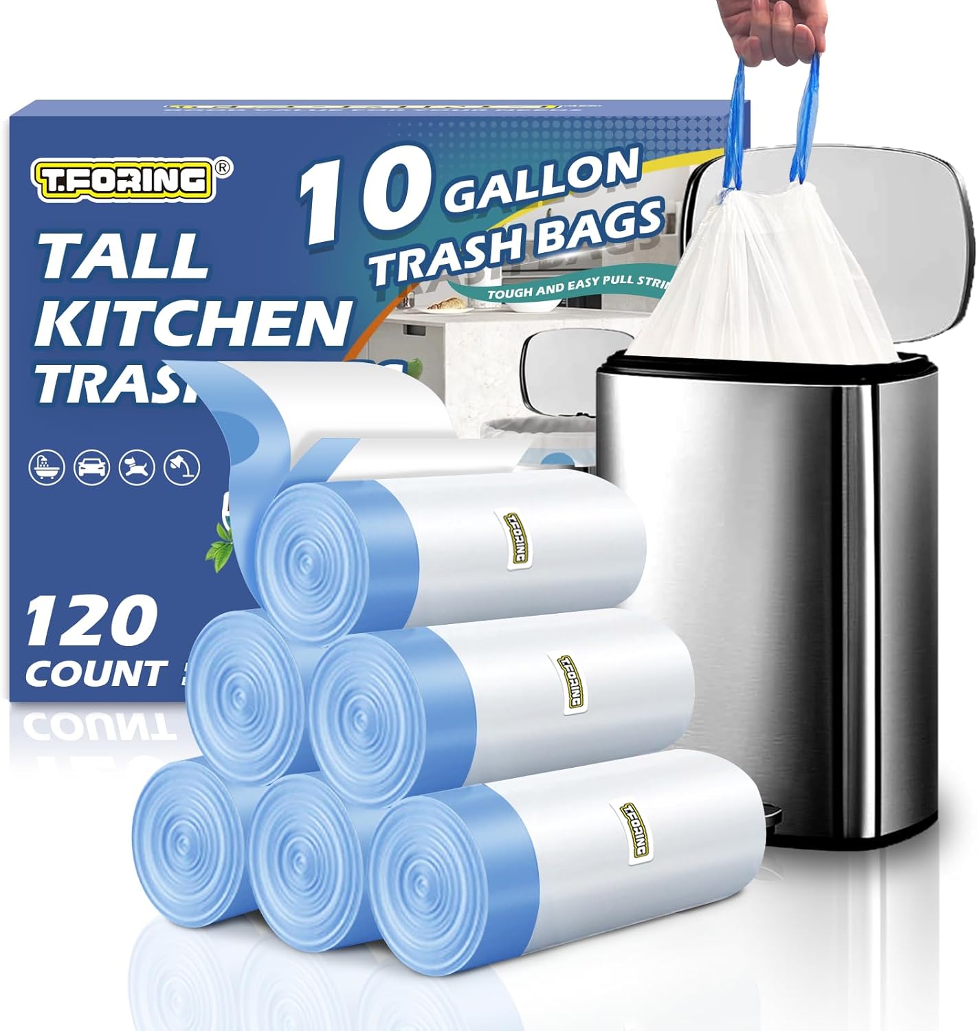 3 Gallon Trash Bags Drawstring 0.96 Mil - 120 Count 12 Liter Small Garbage Bags for Bathroom, Strong White Unscented Plastic Wastebasket Bin Liners for Toilet Office and Bedroom
