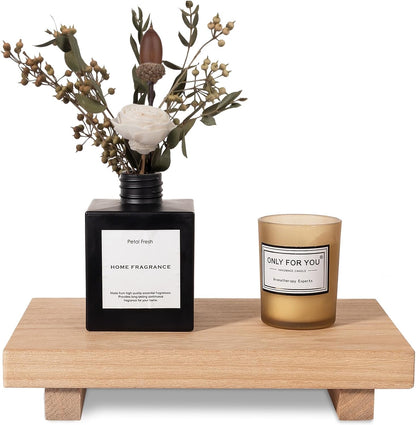 zoocatia Small Wood Tray Pedestal Stand Farmhouse Bathroom Decor Decorative Wooden Riser Kitchen Soap Dish Holder for Vanity, Counter, Sink, 9" x 5.9" - Black