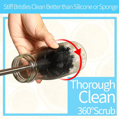 Bottle Brush Set 4 Pack - 15 Inch Long Handle Bottle Brush Cleaner with Stainless Steel Shaft, Straw Cleaner Brush and Lid Brush for Bottles, Thermos, Glasswares, Mugs, Cups, Tumblers
