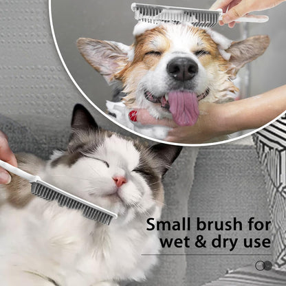 Rubber Broom with Squeegee, Carpet Rake for Pet Hair Removal 54 Inches Long Handle, Fur Remover, Portable Detailing Lint Brush for Fluff Carpet, Window, Tile, Hardwood Floor