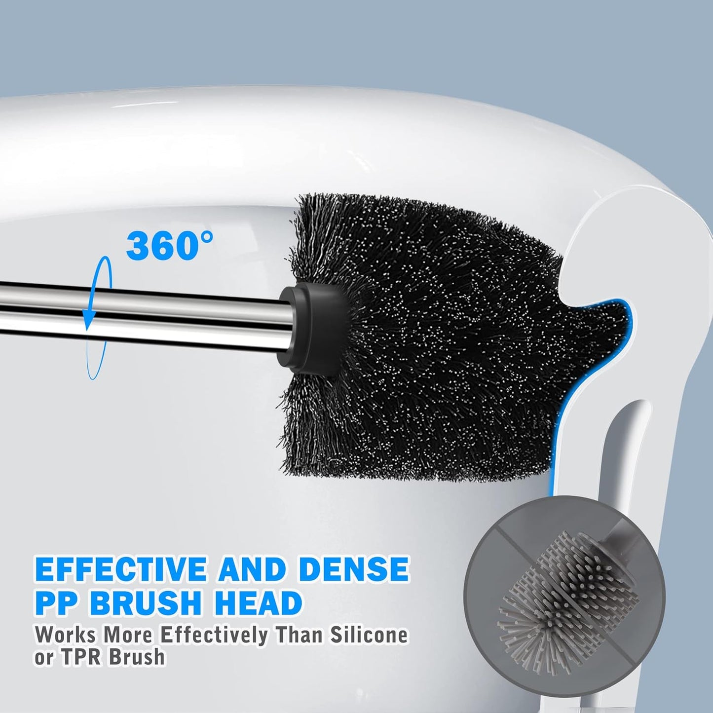 Toilet Brush and Holder, Toilet Brush with 304 Stainless Steel Long Handle, Toilet Bowl Brush for Bathroom Toilet-Elegant-Cleaning-Bristles(White)