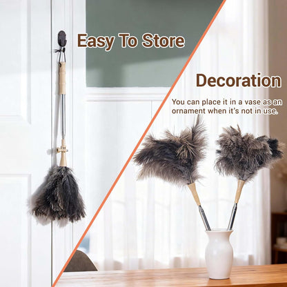 Extendable Ostrich Feather Duster, Natural Ostrich Feathers Long Handle Duster for Cleaning, 47” Soft & Fluffy Feather Duster for High Ceilings, Fans, Walls, Furniture, Home Dusting