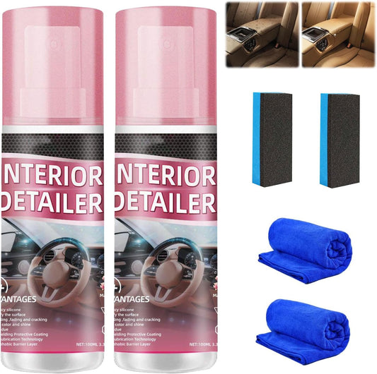2Pcs Car Interior Cleaner, New Polishing Cleaner, All Purpose Car Interior Detailer Spray, Interior Detailer Spray Suitable for Cleaning Rubber, Plastic, Leather Surfaces Inside the Car (2*100ML)