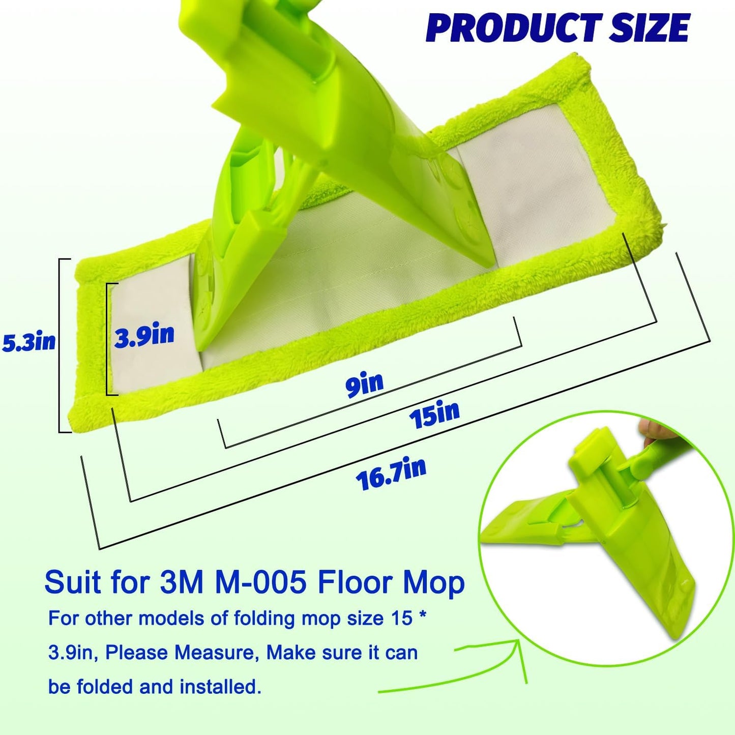 4 Pack Reusable Mop Pads Compatible with 3M Scotch-Brite M-005 Floor Mops, Microfiber Hardwood Floor Mop Pads Wet or Dry Use mop,Fit for Folding mop 15in*3.9in mop Head