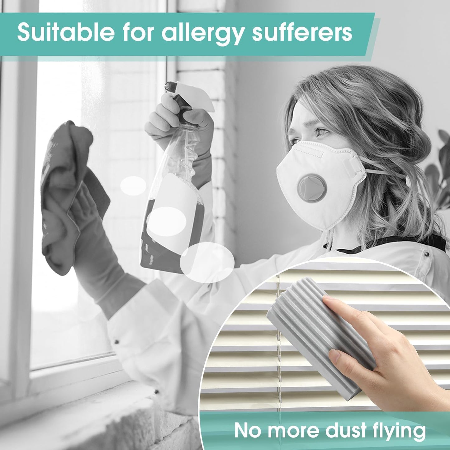4 Pack Damp Dusting Sponge Duster, Grey Dust Cleaning Sponge, Reusable Household Cleaning Sponge Tool for Blinds, floorboards, Fan Blades, Vents, Glass, Railings, Mirrors