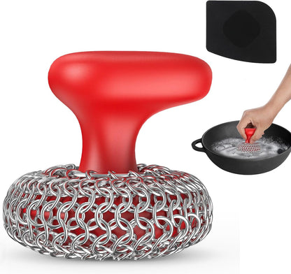 Cast Iron Scrubber | Dish Scrub Brush | 316 Cleaner Chainmail Scrubber for Cast Iron Pan Skillet Cleaner - Dish Scouring Pad Dishwasher Safe Cleaning Kit, Black 02