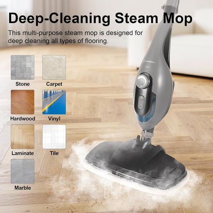 11-in-1 Steam Mop, 1550W Powerful Handheld Steam Cleaner, 260°F Multi-Functional Floor Steamer with 21.3FT Cord for Floors, Hardwood, Tiles, Grout, Windows, Kitchen, Bath, Adjustable (Grey)