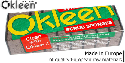 Green Multi Use Scrub Sponge. Made in Europe. 9 Pack, 4.3x2.8x1.4 inches. Odorless Heavy Duty and Non Scratch Fiber. Best, Durable, Delicate, Porous, Non Cellulose Kitchen Sponges and Scrubbers