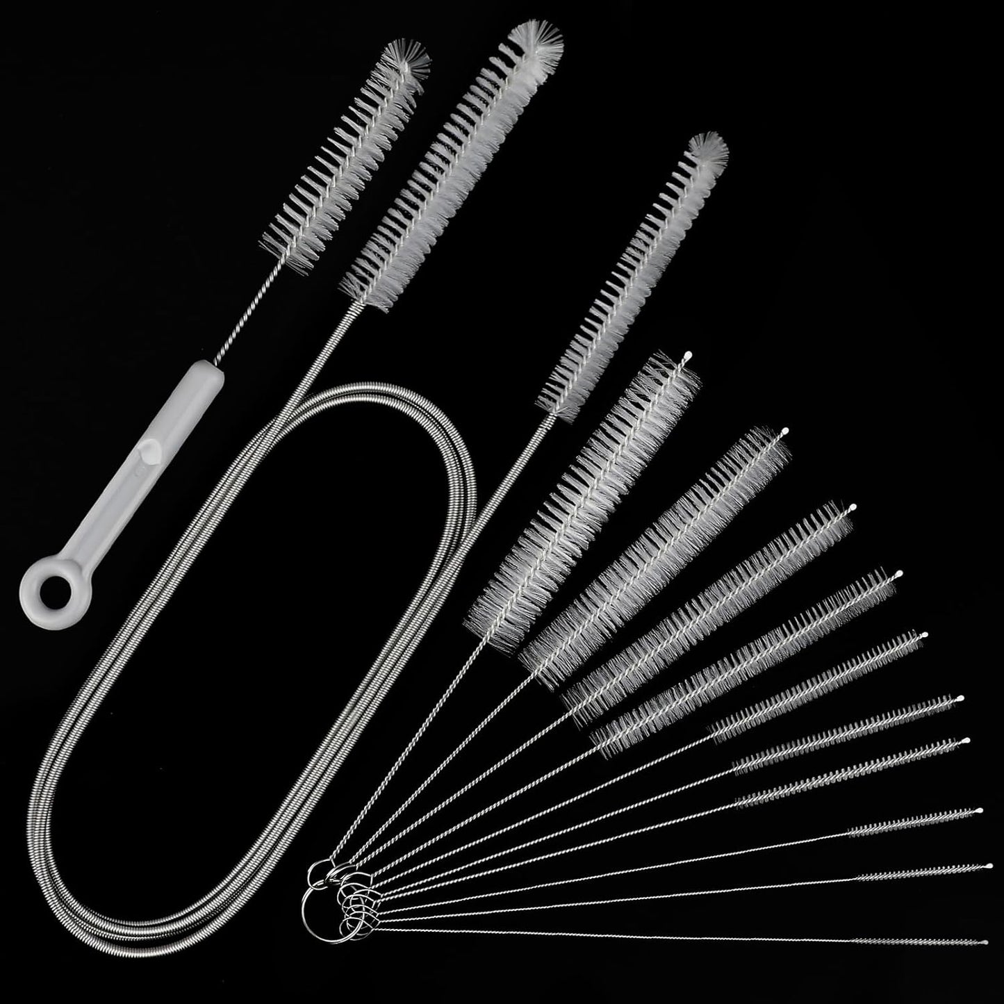 Pipe Cleaner Brush - Flexible Stainless Steel Plus Handle Brushes 12-Piece Set Long Straw Cleaning Brushes and Soft Sewer Brushes Cleaning Equipment cpap Hose Brush