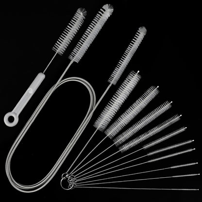 Pipe Cleaner Brush - Flexible Stainless Steel Plus Handle Brushes 12-Piece Set Long Straw Cleaning Brushes and Soft Sewer Brushes Cleaning Equipment cpap Hose Brush