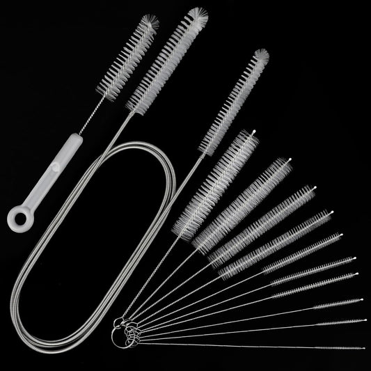 Pipe Cleaner Brush - Flexible Stainless Steel Plus Handle Brushes 12-Piece Set Long Straw Cleaning Brushes and Soft Sewer Brushes Cleaning Equipment cpap Hose Brush