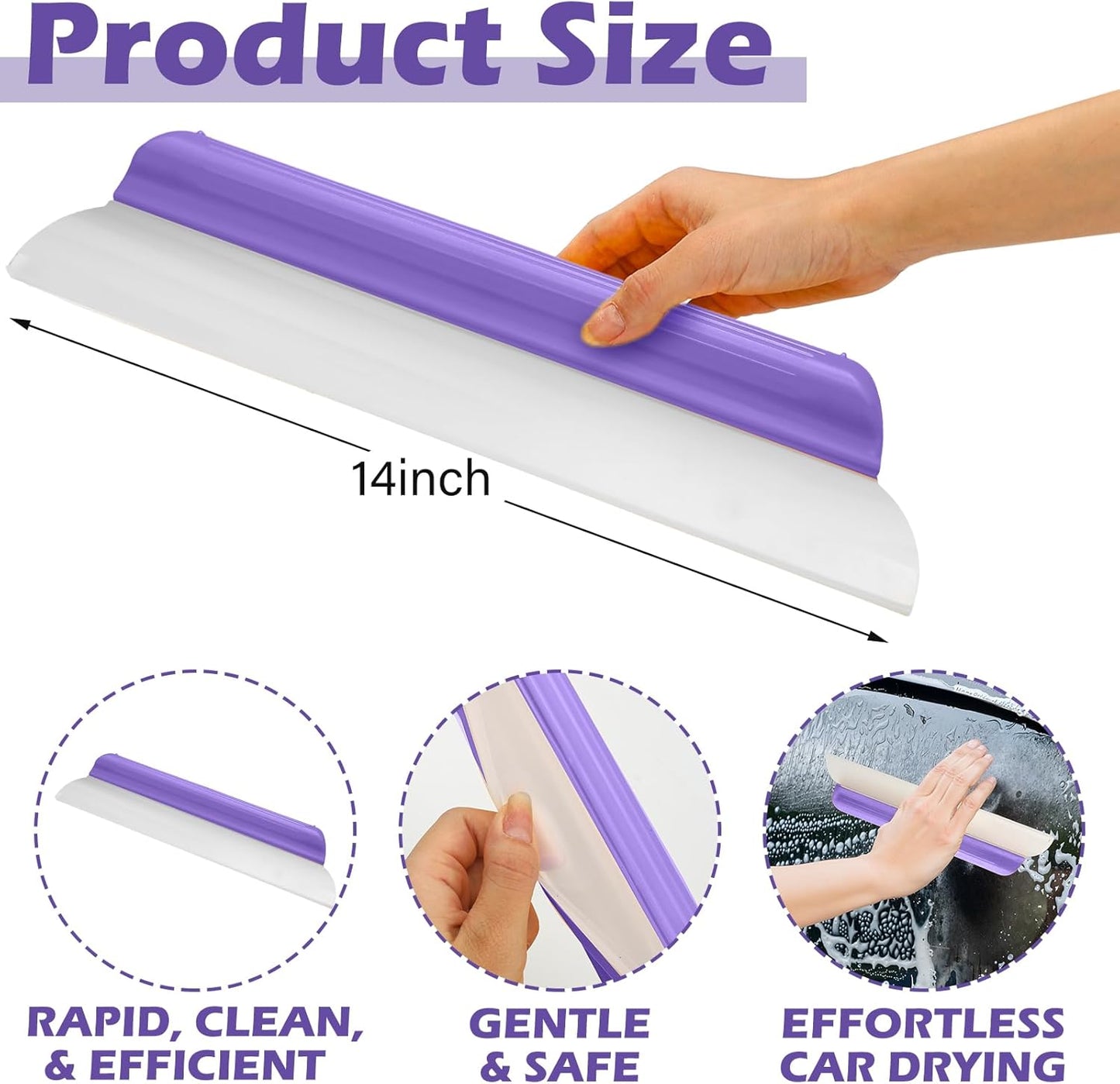 4 Pack 14 inch Car Drying Squeegee Longer Silicone Automotive Water Wiper Flexible Auto T-Bar Rubber Blade for Car Windshield Glass Window Bathroom Shower Squeegees Wash Tool (Yellow)
