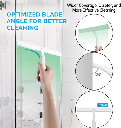 Shower Squeegee for Shower Doors with Bold Handle, 11" Anti-Rust Silicone Shower Squeegee for Shower Glass Door with Stainless Steel Inner Frame, Ergonomics All-Purpose Window Squeegee-Black
