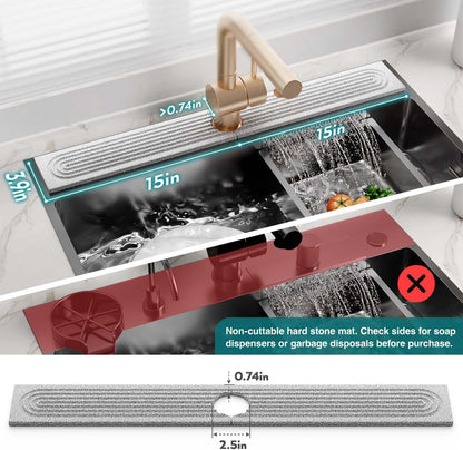 Eormoe Faucet Mat for Kitchen Sink – Diatomite Stone Drying Mat & Sink Protectors, Prevent Moisture – Sink Splash Guard Water-Absorbing Stone Tray for Bathroom Counter (Light Grey, 23.6" x 3.9")