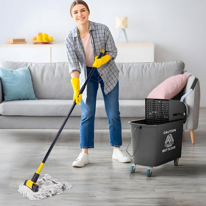 KeFanta Commercial Mop Heavy Duty Industrial Mop with Long Handle,60" Looped-End String Wet Cotton Mops for Floor Cleaning,Home,Kitchen,Office,Garage and Concrete/Tile Floor