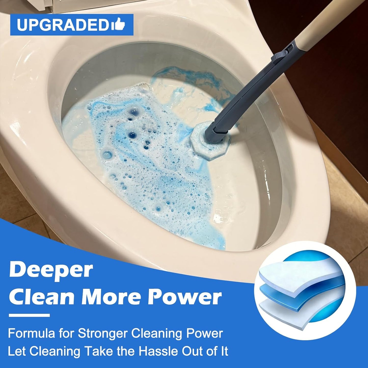 60pcs Disposable Toilet Wand Refills，Compatible with Most Toilet Brushes，5X Cleaning Power Toilet Bowl Cleaners，No Falling Apart，Upgrade Fiber Cleaner Heads，for Closestool Bathroom Cleaning