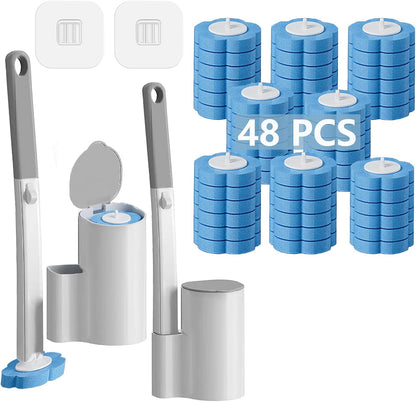 Disposable Toilet Brush， 2 Pack Toilet Wand and Holder with 54 Cleaner Refills Disposable Toilet Cleaning System Cleaner Pads for Toilet Bowl，Bathroom Cleaning，Sink，Bathtub - White