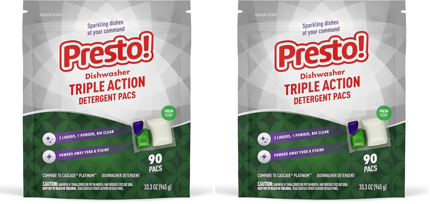 Amazon Brand - Presto! Triple Action Dishwasher Pacs, Lemon Scent, 70 Count