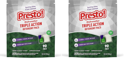 Amazon Brand - Presto! Triple Action Dishwasher Pacs, Lemon Scent, 70 Count