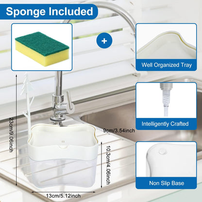 New 2026 Version Soap Dispenser with Added Features - Premium Quality Dish Soap Dispenser - Countertop Kitchen Soap Dispenser, Sink Dish Washing 13 Ounces (Sponge Included)