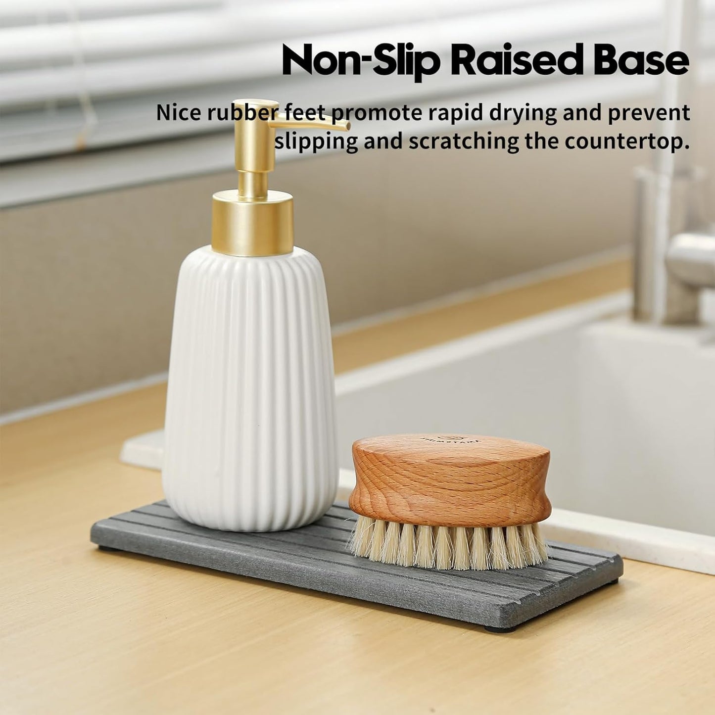 Fast Water Absorption Sink Organizer Tray Set, 3-Pack Compact and Space-Saving Stone Soap Holder Caddy for Kitchen & Bathroom Counter, Faucet Splash Guard, White (1pc of 8"x3.8" + 2pcs of 3.8"x3.8")