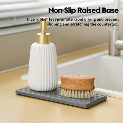 Fast Water Absorption Sink Organizer Tray Set, 3-Pack Compact and Space-Saving Stone Soap Holder Caddy for Kitchen & Bathroom Counter, Faucet Splash Guard, White (1pc of 8"x3.8" + 2pcs of 3.8"x3.8")