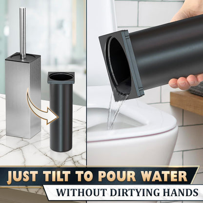 Stylish Stainless Steel Toilet Brush and Holder Set - Silver Toilet Bowl Brush and Holder with Splash Cover, Sturdy Bristles, Corrosion & Scratch Resistant - Elegant Design, Effective Deep Cleaning