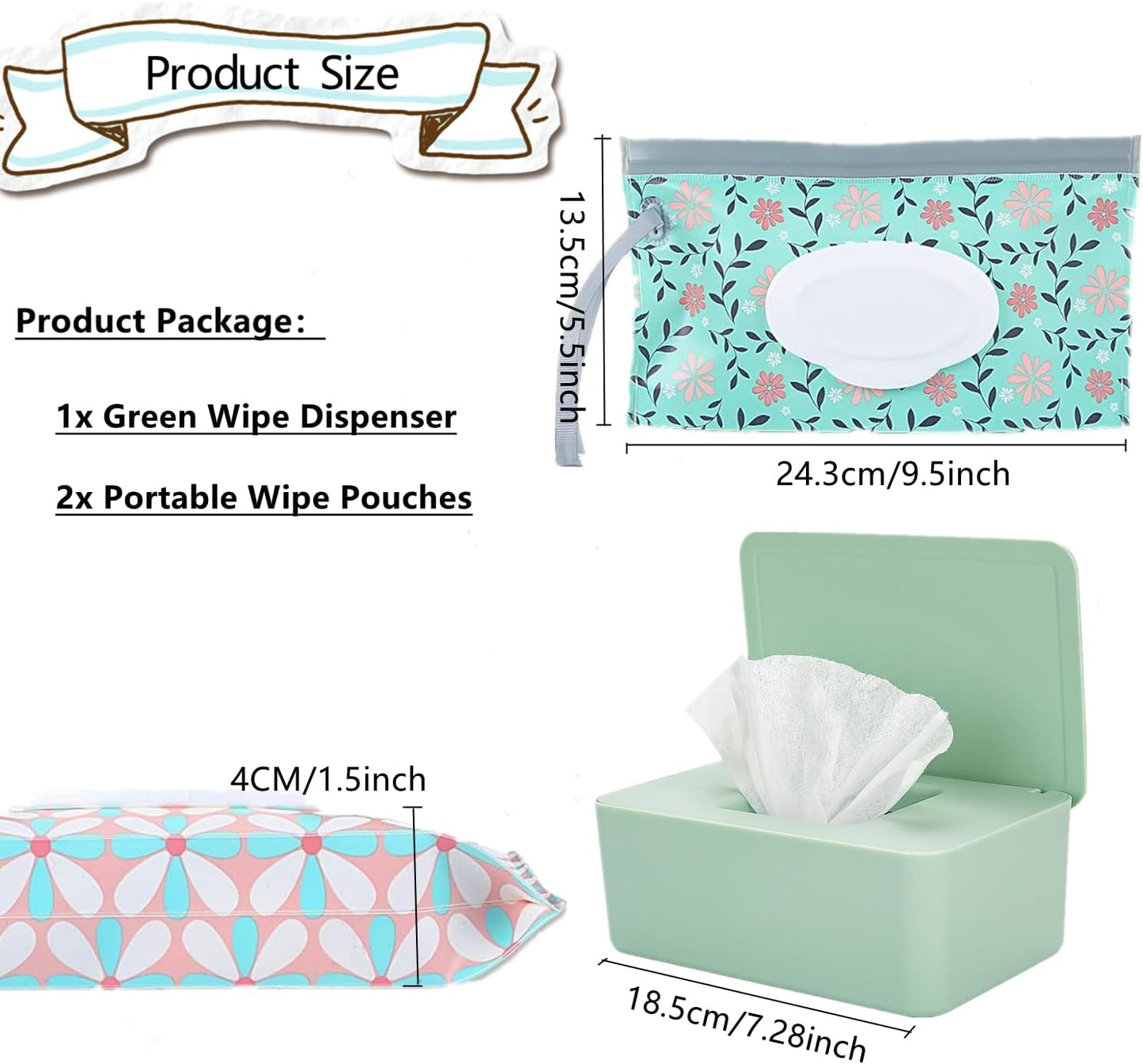Wipe Dispenser White,Reusable Flushable Wipe Holder Set with 2Pcs Refillable Portable Wipe Bag for Baby Adult Bathroom,Wipe Container with Lids Keeps Wipes Fresh,Baby Shower New Mom Gifts