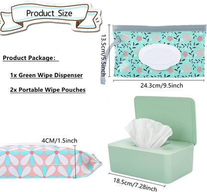 Wipe Dispenser White,Reusable Flushable Wipe Holder Set with 2Pcs Refillable Portable Wipe Bag for Baby Adult Bathroom,Wipe Container with Lids Keeps Wipes Fresh,Baby Shower New Mom Gifts