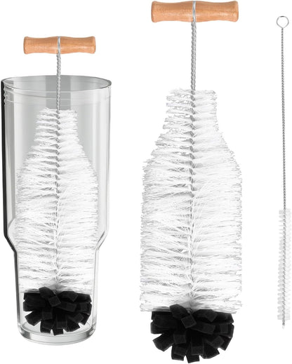 2pcs Water Bottle Cleaning Brush Set, Long Wooden Handle Brush with Straw Cleaner Water Bottle Cleaning Kit for Stanley Cup Tumblers Travel Mugs & Other Bottles