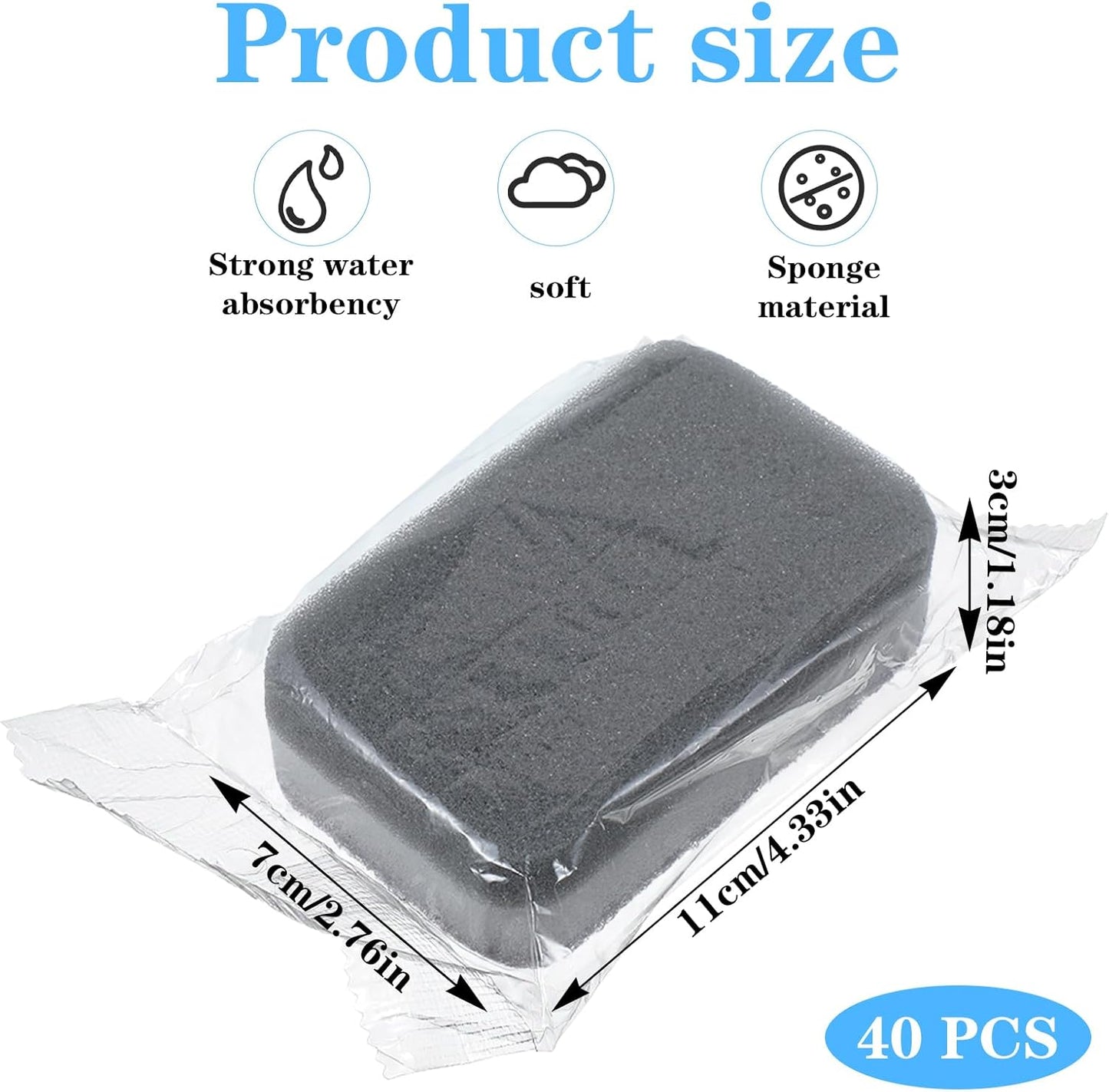 40 Pcs Kitchen Dishwashing Sponge Individually Wrapped Sponges, Bulk Non Scratch Scouring Pad Odor-Free Dish Sponges for Washing Dishes Wipes for Household Cleaning Dishes Travel Apartments, Grey