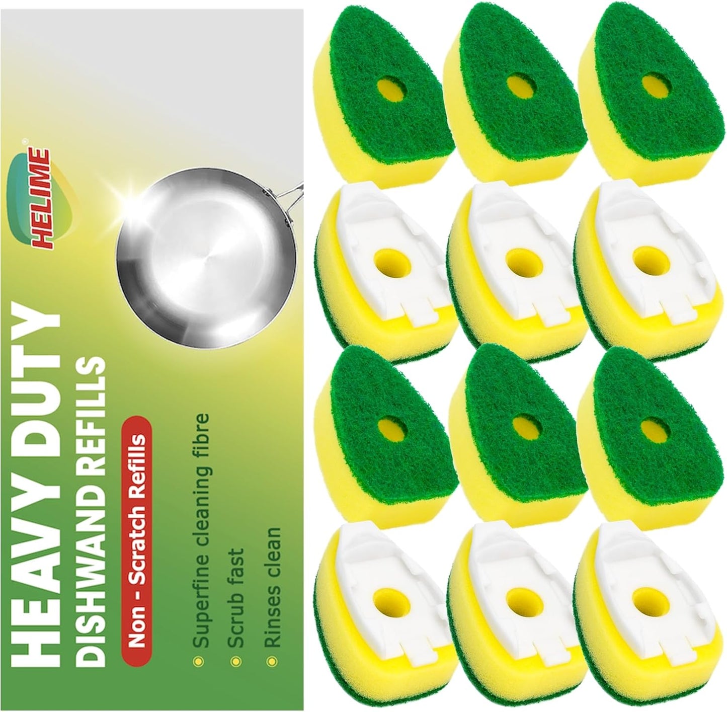 Dishwand with Refills, Dish Wand with Handle Replacement Sponge Heads, Non Scratch Soap Control Leak-Proof Dispenser Scrub,Heavy Duty Advanced Scrubber Brush Pads for Cleaning Dishes Sink Washing Tool