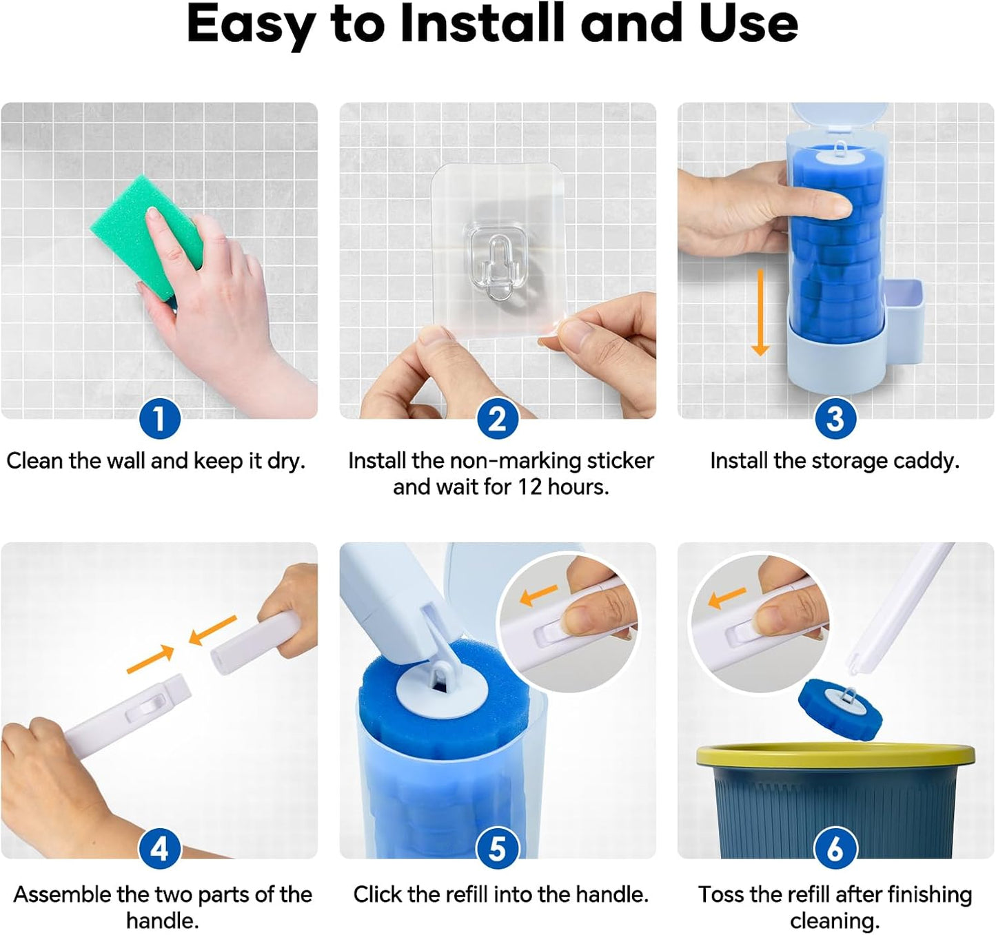 2 Pack Disposable Toilet Brush and Holder Set, Wall Mounted Toilte Wand Kit, Disposable Bowl Ceaner Wand and Caddy with 96 Refills for Closestool Cleaning
