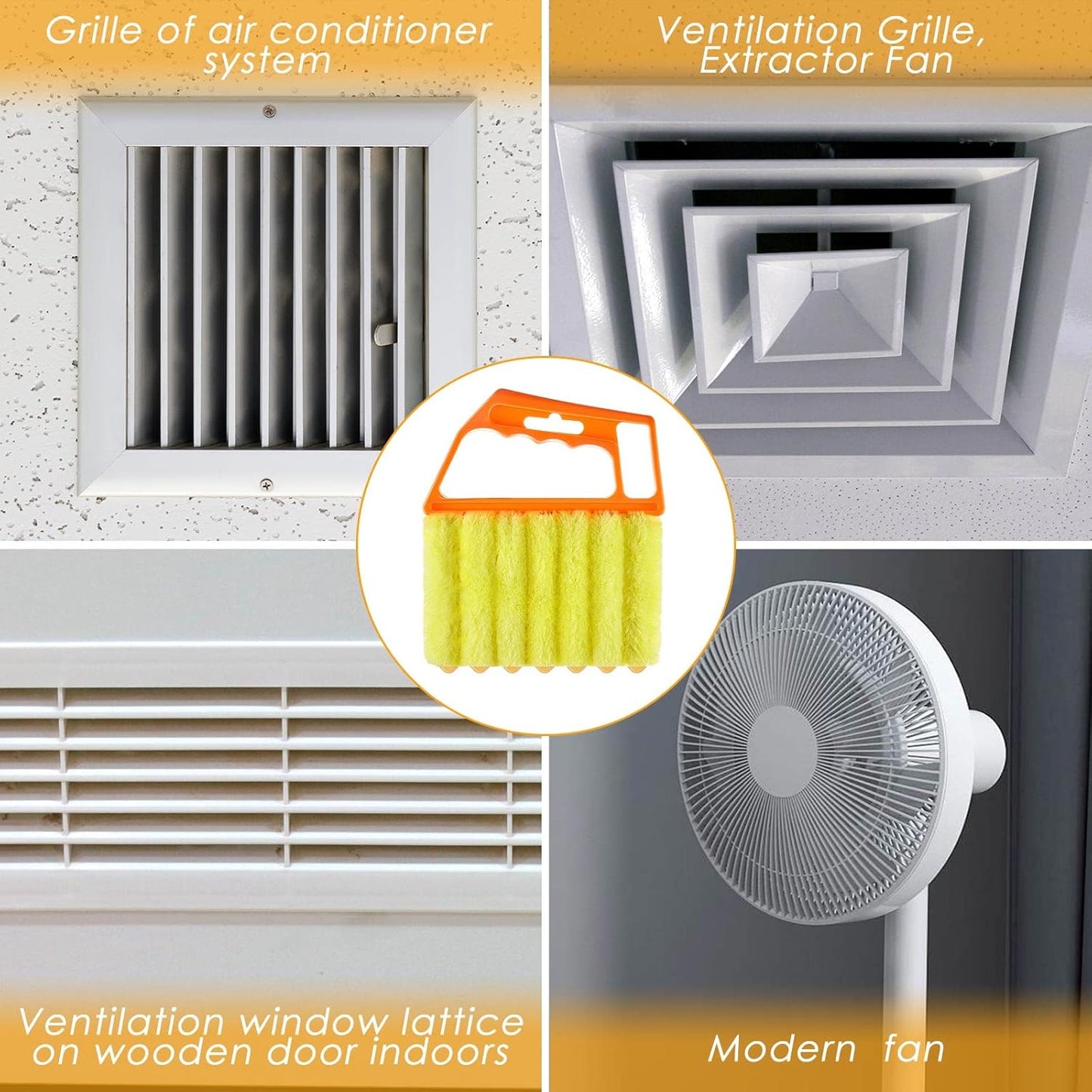 Geiserailie 1 Pcs Window Venetian Blind Cleaner Duster Tool Washable 7 Fingers Dusting Cleaner and Air Vent Shutter Brush Blinds Air Conditioner Fan Duster Dirt Housekeeping Tool (Orange)