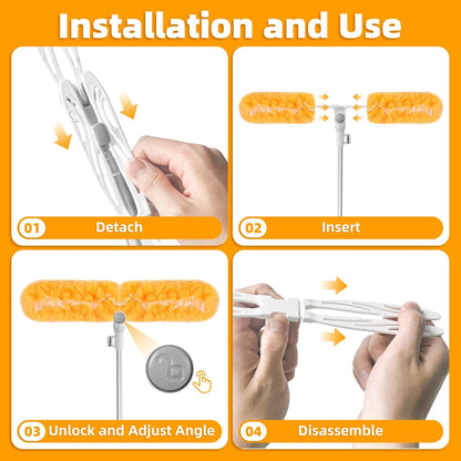 6 ft Extendable Handle with 20 Duster Refills, Heavy Duty Duster Refills Kit Compatible with Swiffer, 360 Disposable Microfiber Duster Pads for Ceiling Fan, Window & Hard to Reach Areas Cleaning