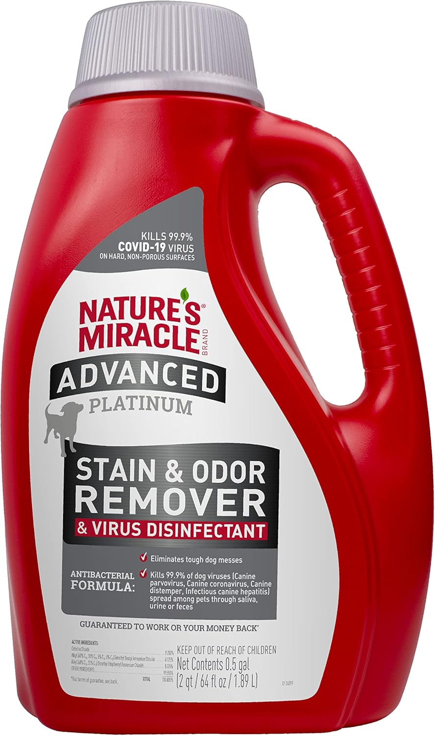 Nature’s Miracle Advanced Platinum Stain and Odor Remover and Virus Disinfectant, 32 Ounces, Disinfects and Cleans