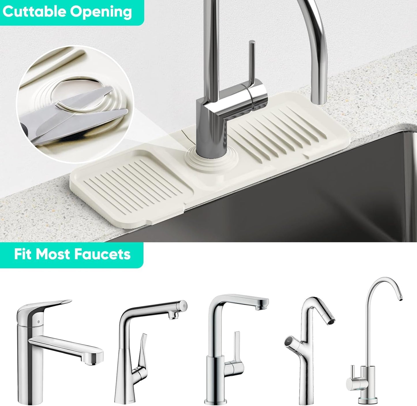 24 Inch Longer Faucet Mat for Kitchen Sink, 5° Slope Fast Self-draining, Kitchen Sink Splash Guard Silicone Sink Faucet Mat Splash Guard Kitchen Sink Area Tidy Splash Faucet Guard Draining Mat