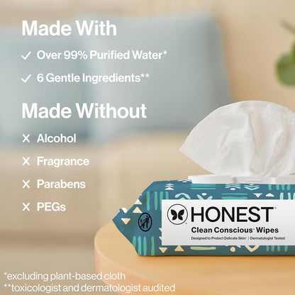 The Honest Company Hypoallergenic Multi-Use Baby Wipes for Sensitive Baby Skin, Rose Blossom, 60 Count
