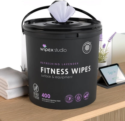 Wipex Gym Wipes Bucket Refill – EWG Verified, 400 Ct Plant-based Fitness Equipment Wipes, Lavender and Vinegar to Clean Surfaces, Safe Yoga Mat Cleaner, Gym Cleaner and Peloton