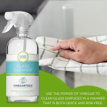 CLEAN+GREEN VinegarTech Glass Cleaner Spray - Cleaning Vinegar- Vinegar For Cleaning Purpose - Glass Cleaner, Window Cleaner, Bathroom Glass Cleaner- Spray Cleaner for House Supplies- 24 Fl Oz