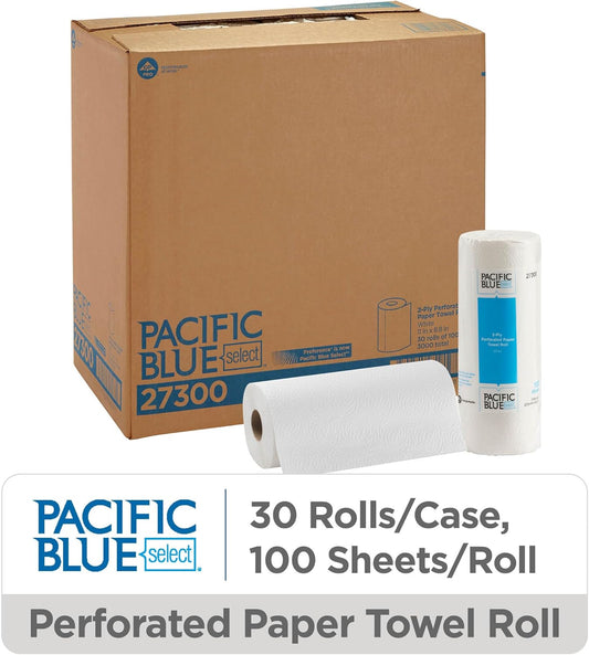 Georgia-Pacific Pacific Blue Select 2-Ply Perforated Roll Paper Towels by Georgia-Pacific Pro, 100 Sheets Per Roll, 30 Rolls Per Case,white - 27300