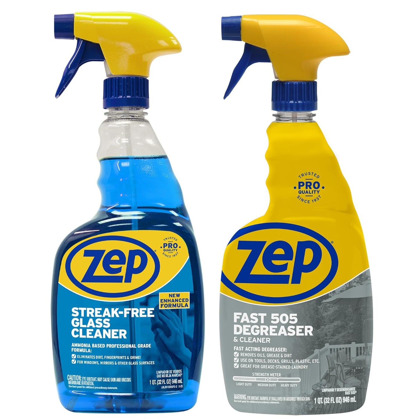 Zep Streak-Free Glass Cleaner 32 oz (1 Unit) and Zep Fast 505 Cleaner & Degreaser 32 oz 1 Unit) ECBD046 – Glass Cleaner for Windows and Mirrors with Heavy-Duty Degreaser for Grease and Grime