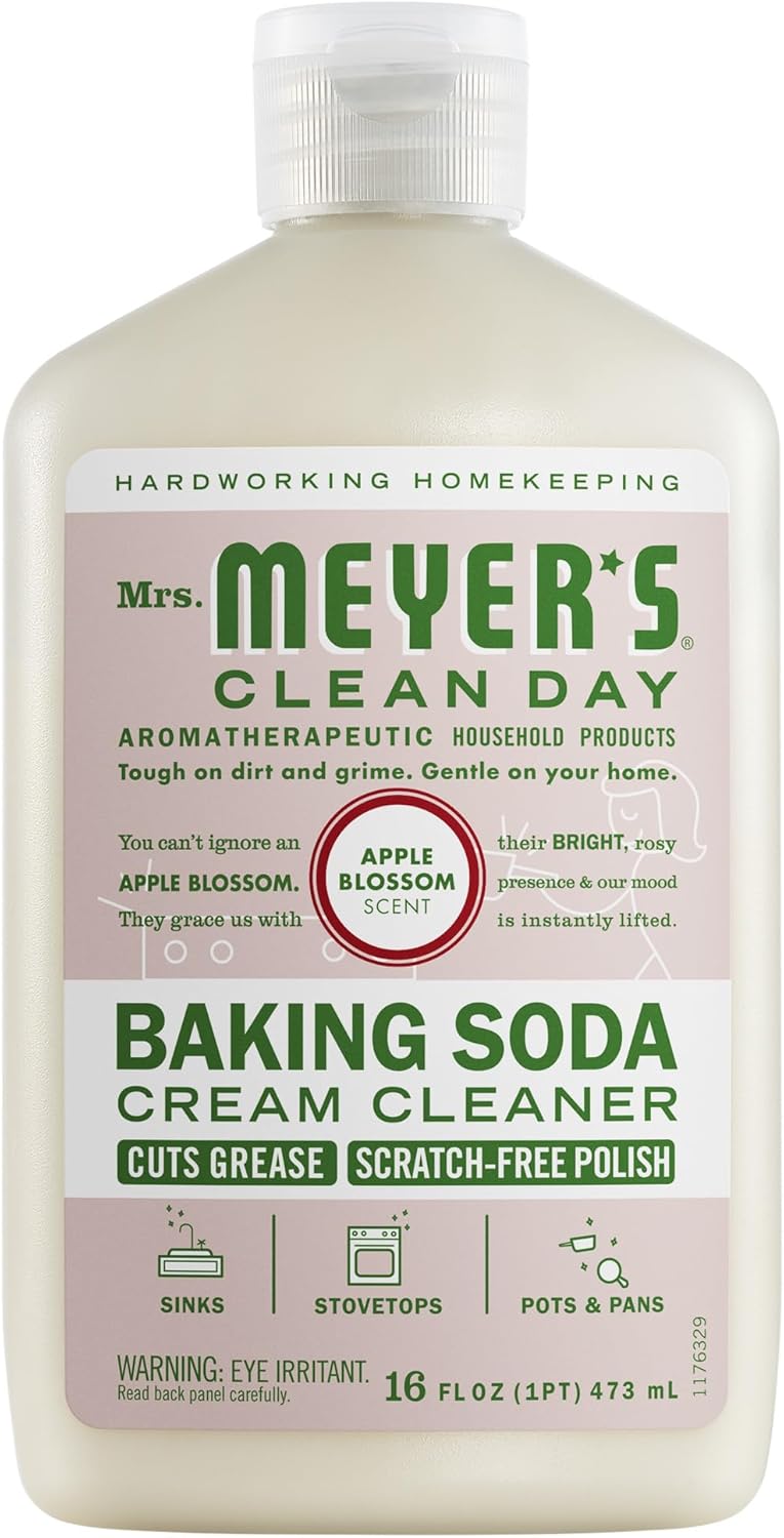 MRS. MEYER'S CLEAN DAY Baking Soda Cream Cleaner, Cuts Grease, Scratch-Free Polish, Apple Blossom, 16 Fl Oz, Pack of 1